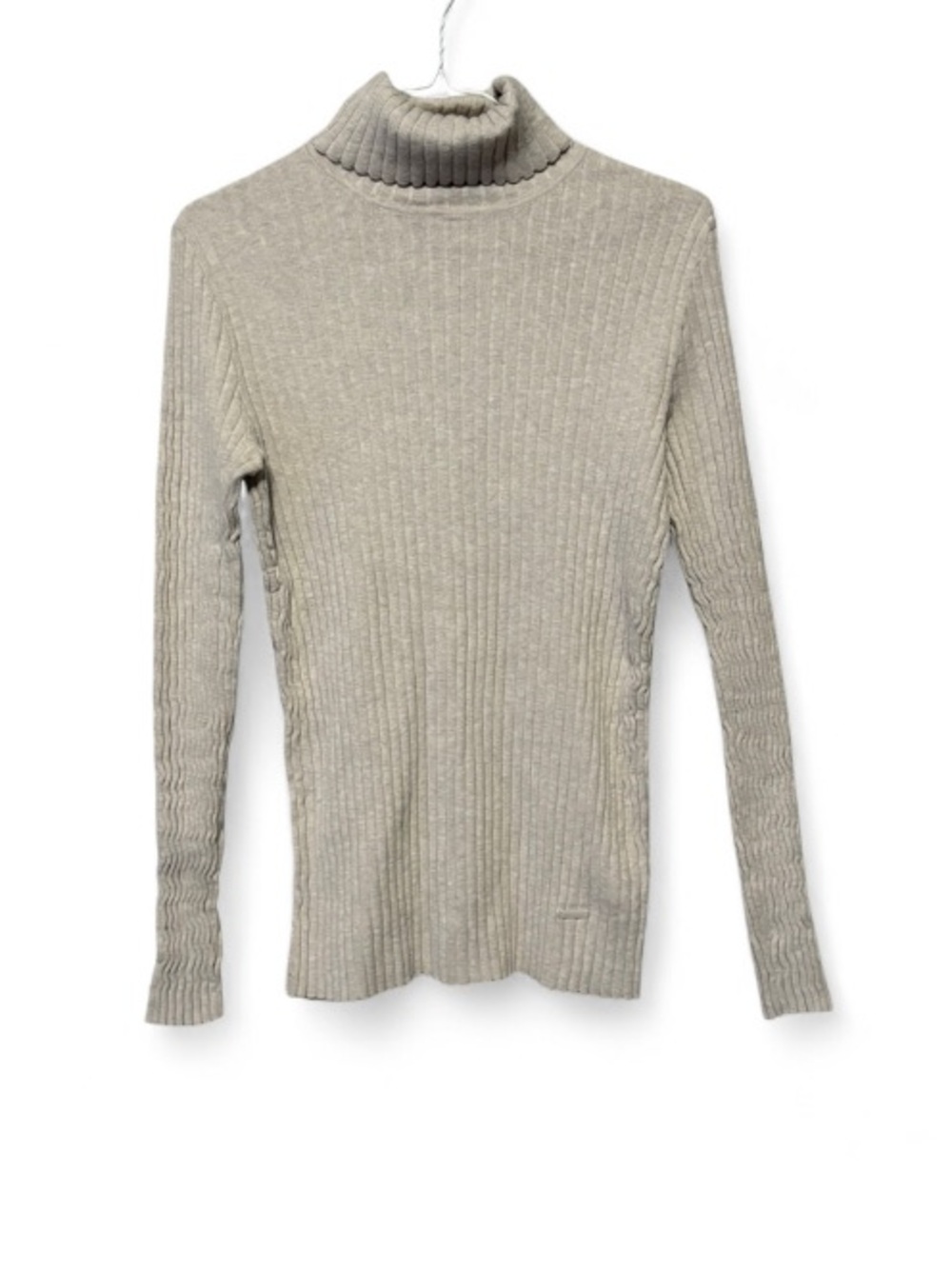 Tory Burch Cotton Ribbed Turtleneck Long Sleeve Shirt in Oatmeal